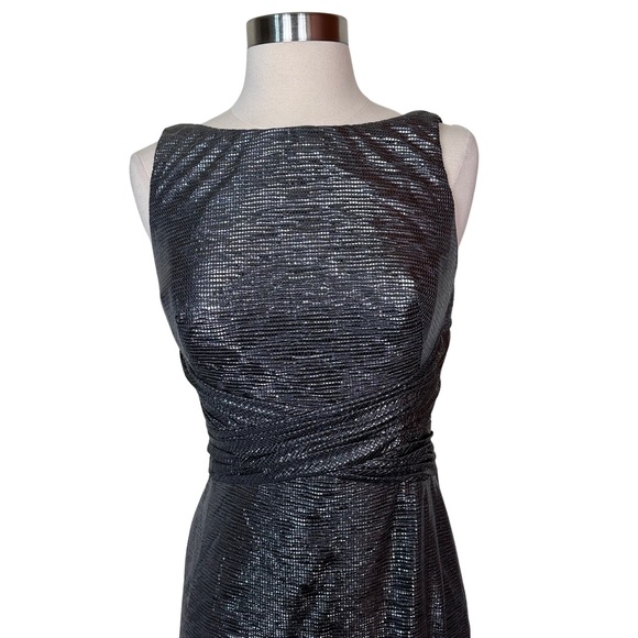 Lauren Ralph Lauren Silver Metallic Gray Sleeveless High Neck Cocktail Gown NWT - Picture 4 of 13
